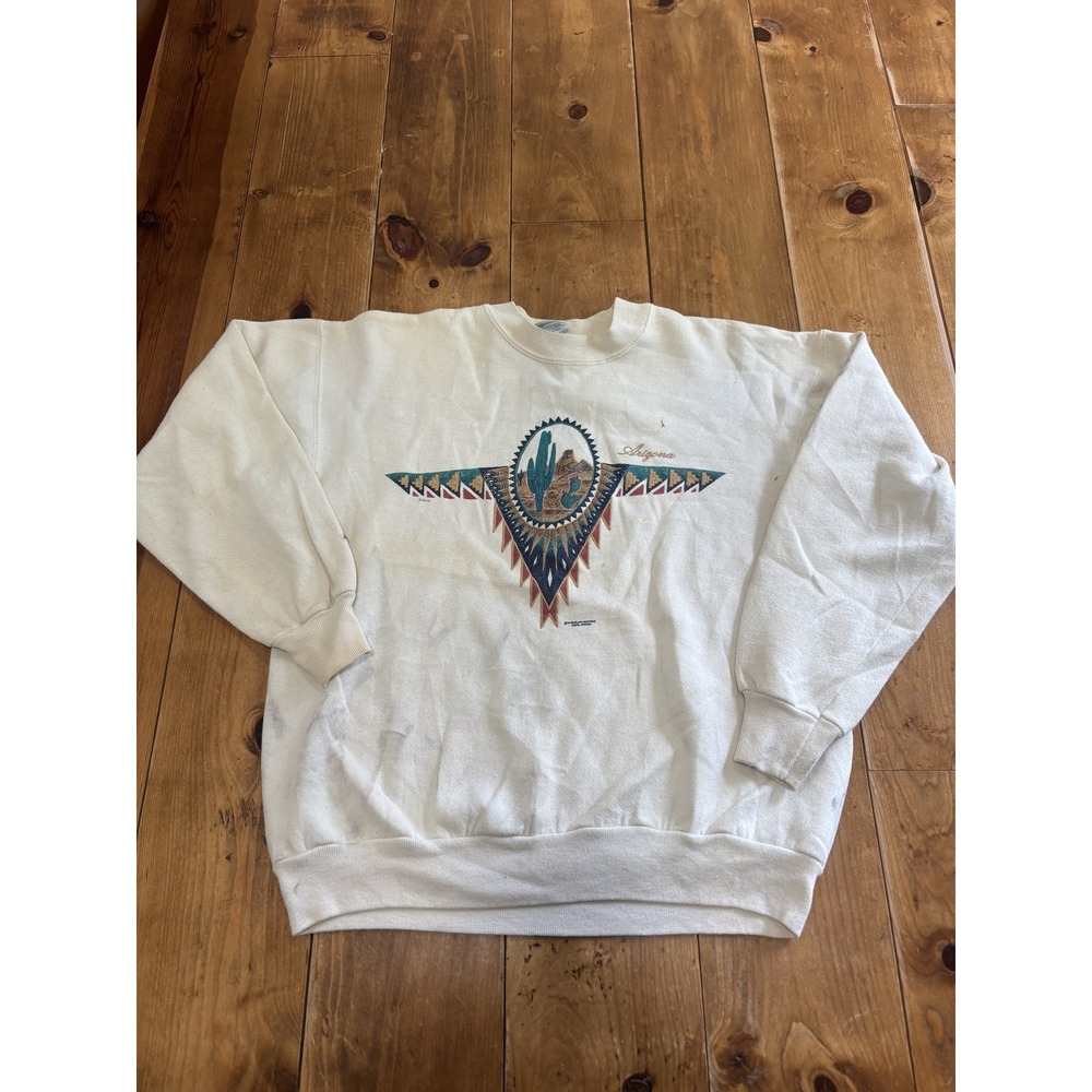 Vintage 90s Hanes Activewear Arizona Desert Cactus Southwestern Sweatshirt M
